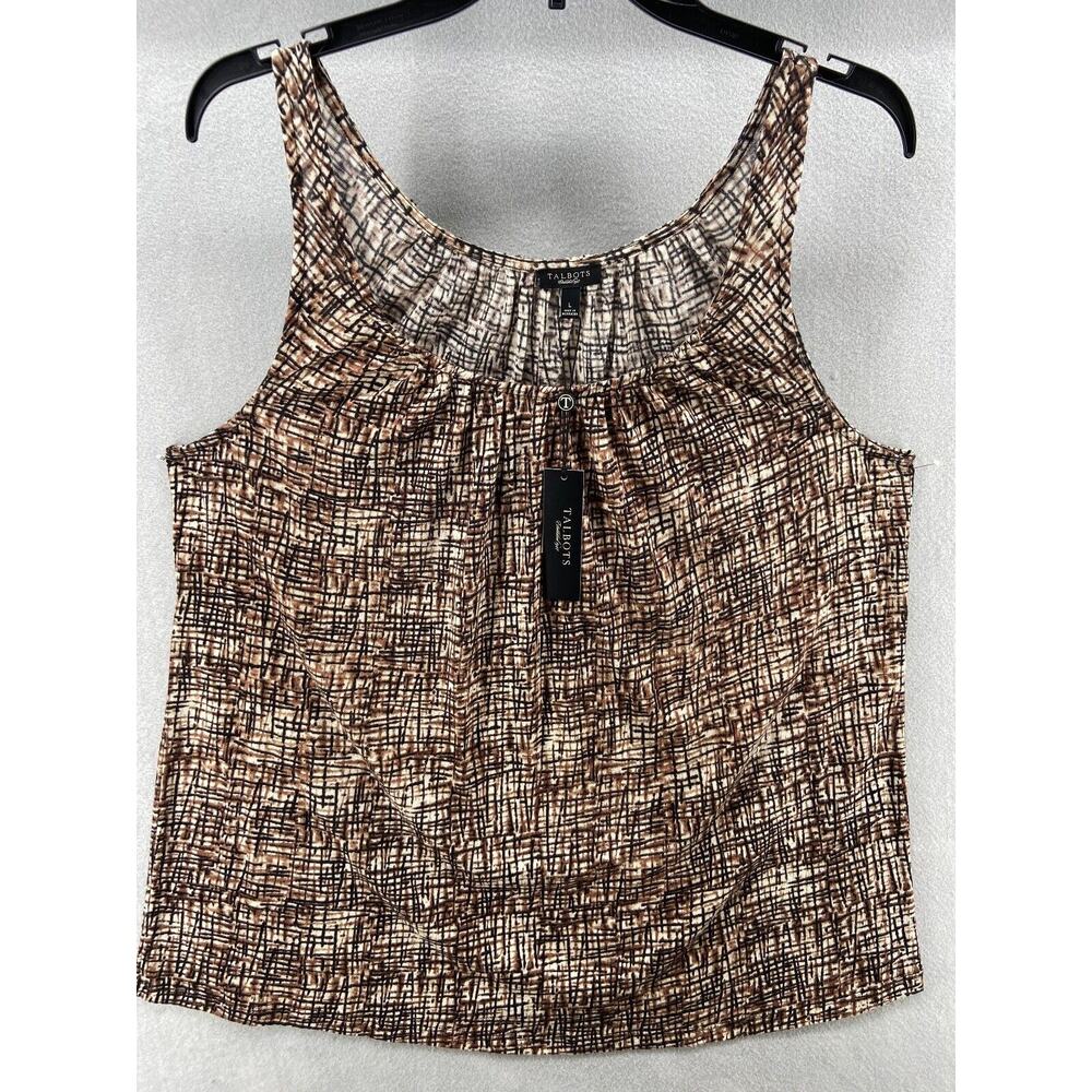 NWT Talbots Tank Top Womens Large Brown Pleated Scoop Neck Rayon Cami Stretch